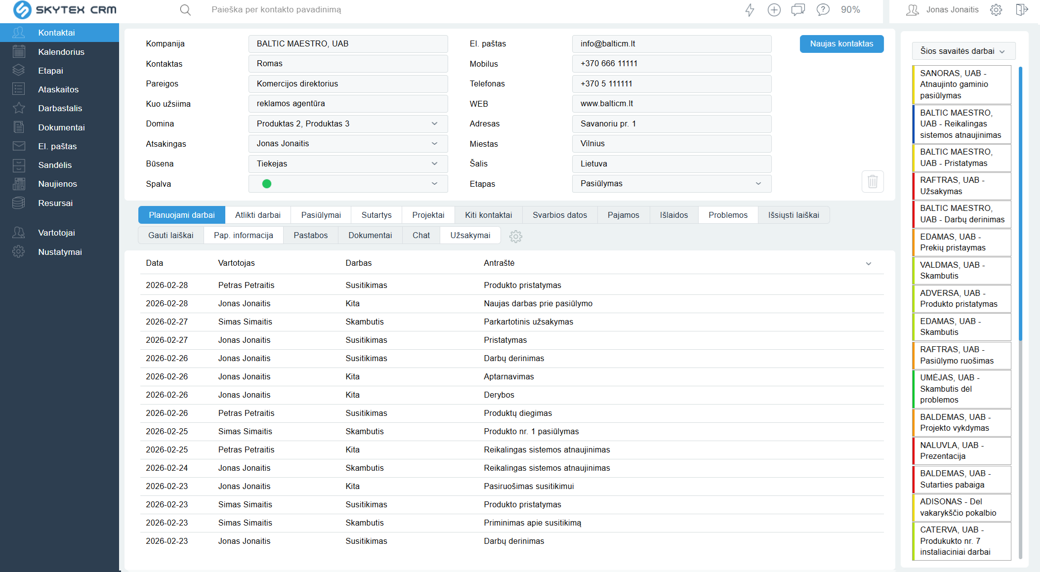Skytex CRM client card: contacts, planned work, emails and documents in one place