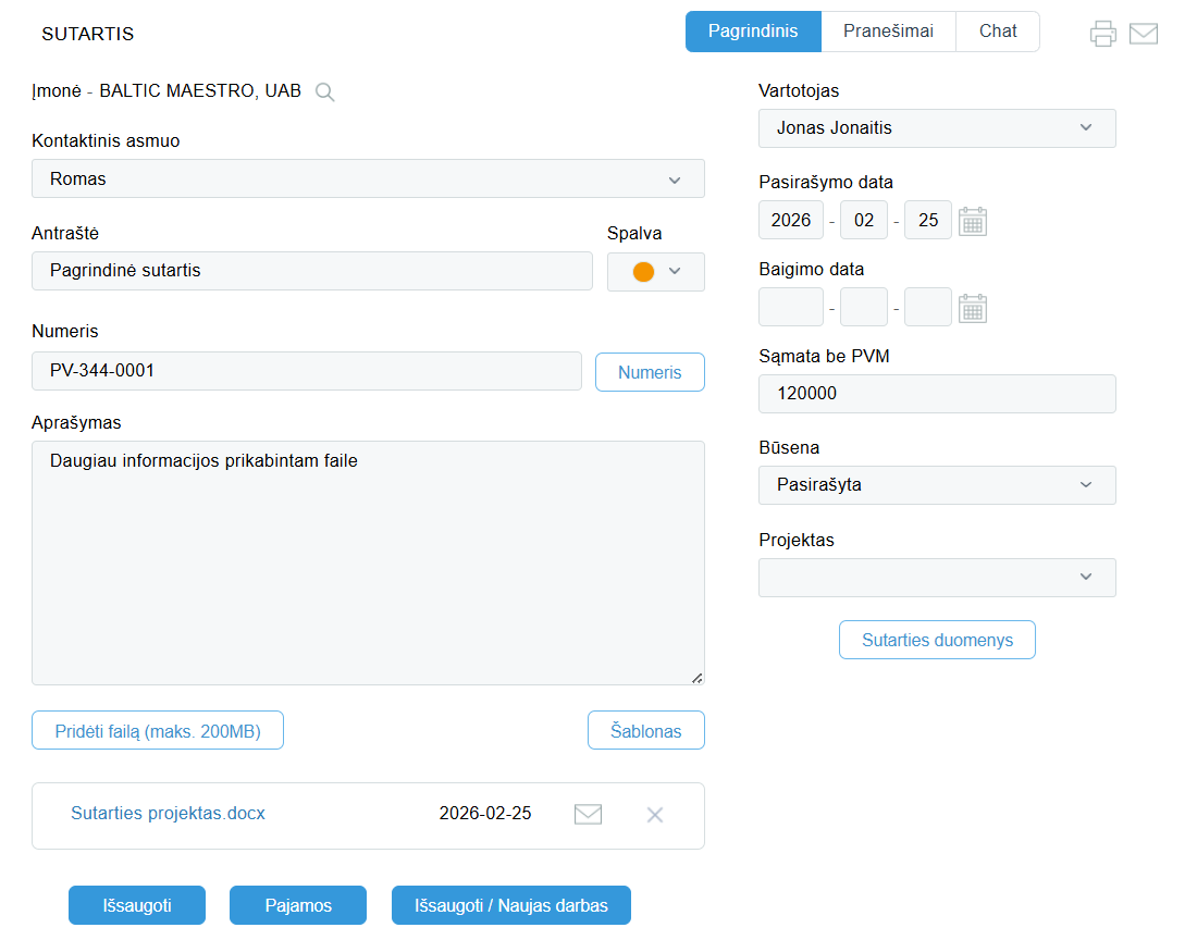 Skytex CRM contract and quote form from a template with filled-in data